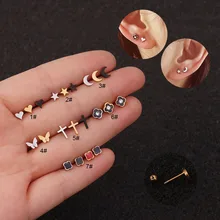 Mini simples estrela lua coração cruz flor orelha piercing cartilagem helix tragus parafuso prisioneiro brinco piercing jóias
