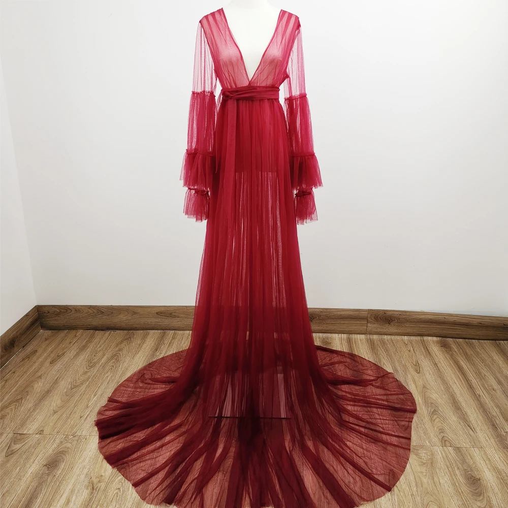

Soft Tulle Maternity Long Sleeves Evening Dress Pregnancy Gown Photo Shoot Robe for Woman Photography Prop Baby Shower Gift