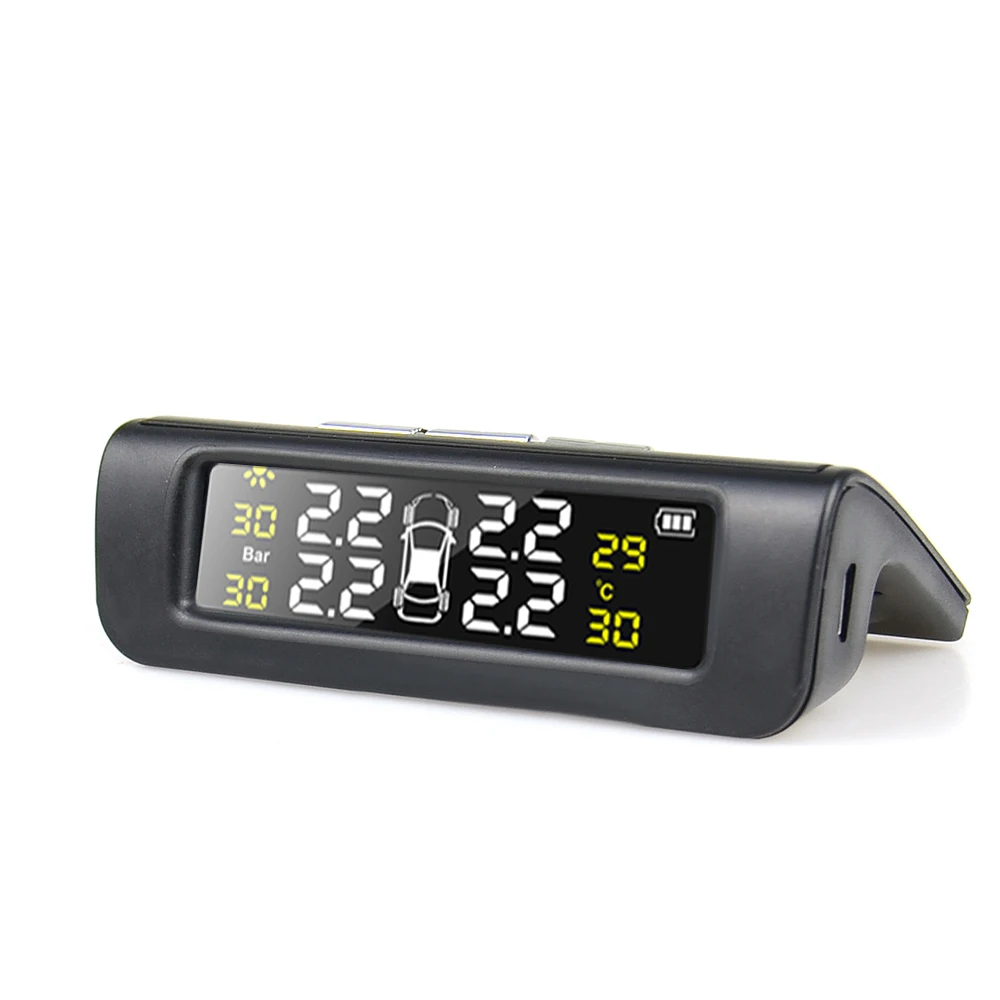 Solar Power USB Car Tire pressure alarm Monitoring System LCD Display external sensor auto security warning monitor/gause