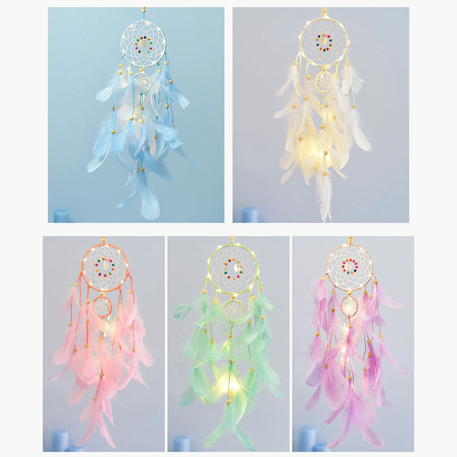 2021 Heart-shaped Lighted Dream Dream Catcher Hand Bohemian Style Handmade LED Lamp Wall Hanging Romantic Girly Heart Decoration 3