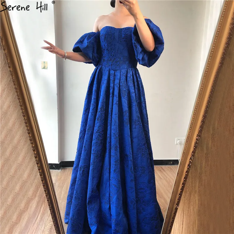 Синее платье с открытыми плечами Половина рукава слоеного дубайские вечерние платья пикантные модные вечерние Serene Hill LA60923