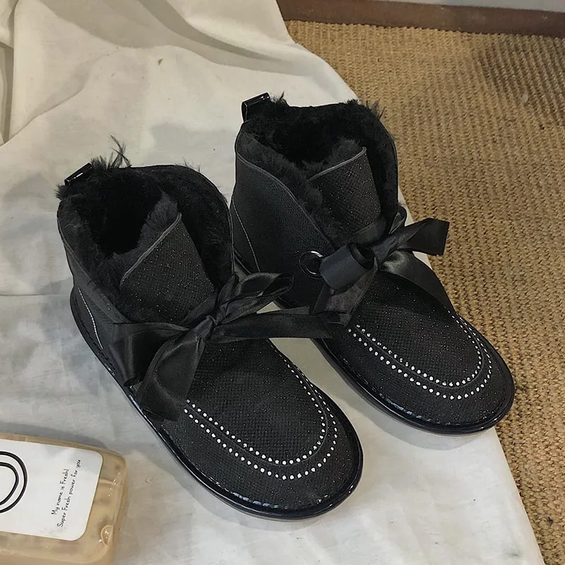 Rimocy/; зимний женский горный хрусталь; Блестящие Зимние сапоги; Водонепроницаемая теплая роскошная женская обувь; женские плюшевые ботильоны с бантом