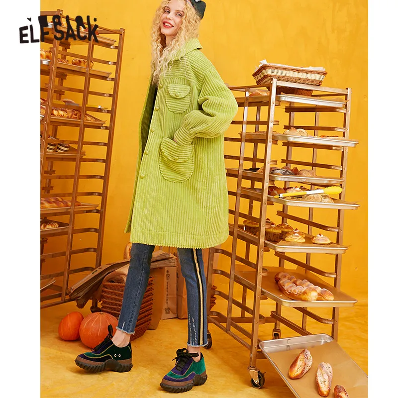 ELFSACK, зеленый, однотонный однобортный Тренч для женщин, 2019, осень, зима, специальный карман, рукав Бишоп, Офисная Женская верхняя одежда ELFSACK, зеленый, однотонный однобортный Тренч для женщин, 2019, осень, зима, специальный карман, рукав Бишоп, Офисная Женская верхняя одежда