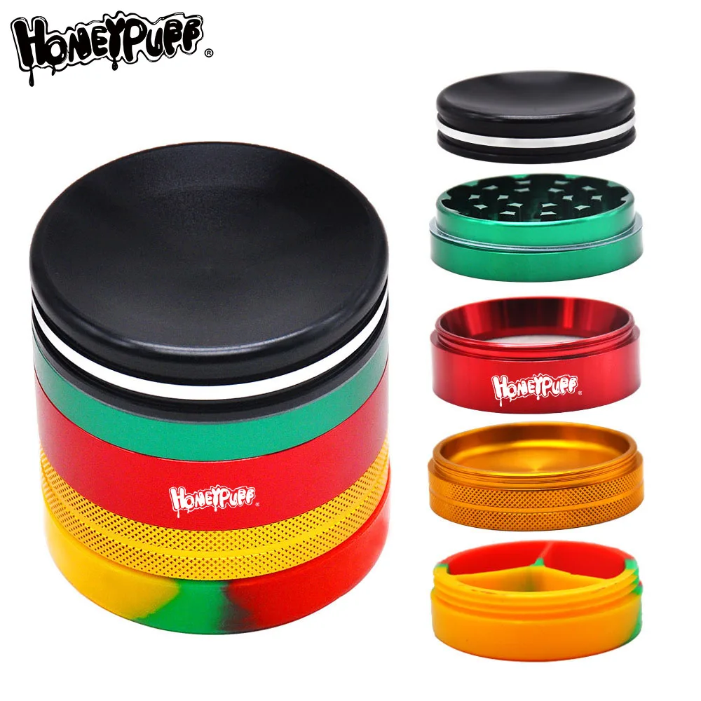 HONEYPUFF63MM5LayersAluminumCrusherwithSiliconeStorageJar
