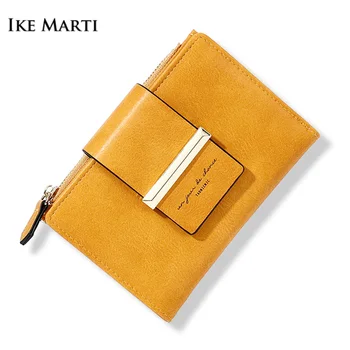 

IKE MARTI Women Vintage Short Wallets Cute Ladies Money Purses Zipper Coin Pocket for Female Yellow Small Bifold Leather Wallet