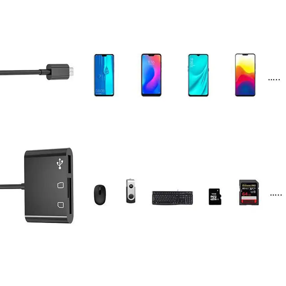 3 в 1 мульти микро USB 2,0 OTG Хост-адаптер кабель TF SD концентратор-картридер памяти для смартфонов ПК ноутбук компьютер