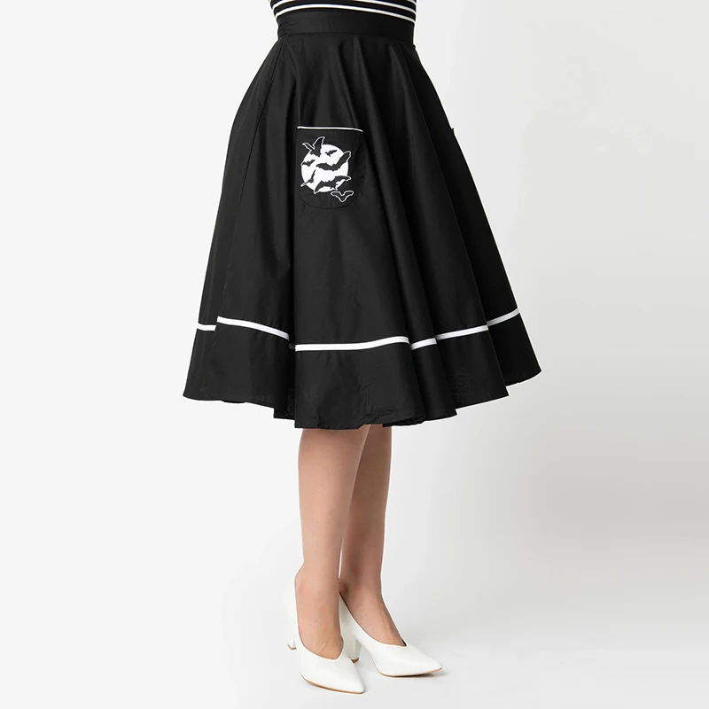 Женская Полосатая плиссированная юбка с принтом черепа, высокая талия, ретро, Хэллоуин, винтажная трапециевидная юбка, большие размеры - Цвет: YH07450