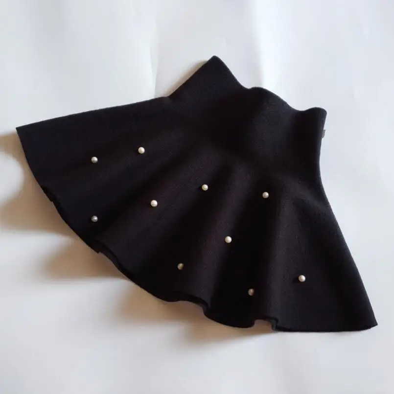 black baby skirts Осенне-зимняя трикотажная юбка для девочек-школьниц, юбка принцессы с жемчугом для танцев, детская одежда, JW6492 - Цвет: black baby skirts