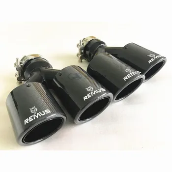 

REMUS 1PC Car Modification Universal Dual Glossy black Automobile Exhaust pipe MUFFLER pipe carbon fiber exhaust tip universal
