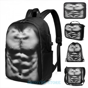 

Funny Graphic print Mr Muscle - Six Pack USB Charge Backpack men School bags Women bag Travel laptop bag