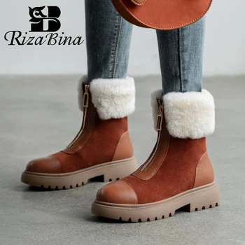 

RIZABINA Women Ankle Boots Warm Fur Snow Boots Casual Flats Round Toe Hot Sale Shoes Women Botas Footwear Size 35-40