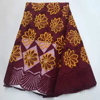 

2019 African Laces Fabrics Embroidered French Wine Red net Lace Fabric African French Net tulle Lace Fabric with stones CFD-05