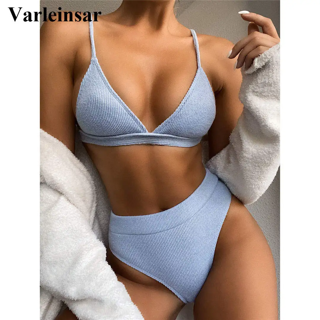 Big Sale Female Swimsuit Bikini-Set Fabric Ribbed Two-Pieces Swim-V2328 Special High-Waist Women 4001135529098