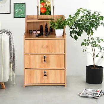 

Hot sale in October Bedstand Home Furniture Simple End Table Bedroom Nightstand Coffee Table 3 Drawer With Lock Cabinet #0630