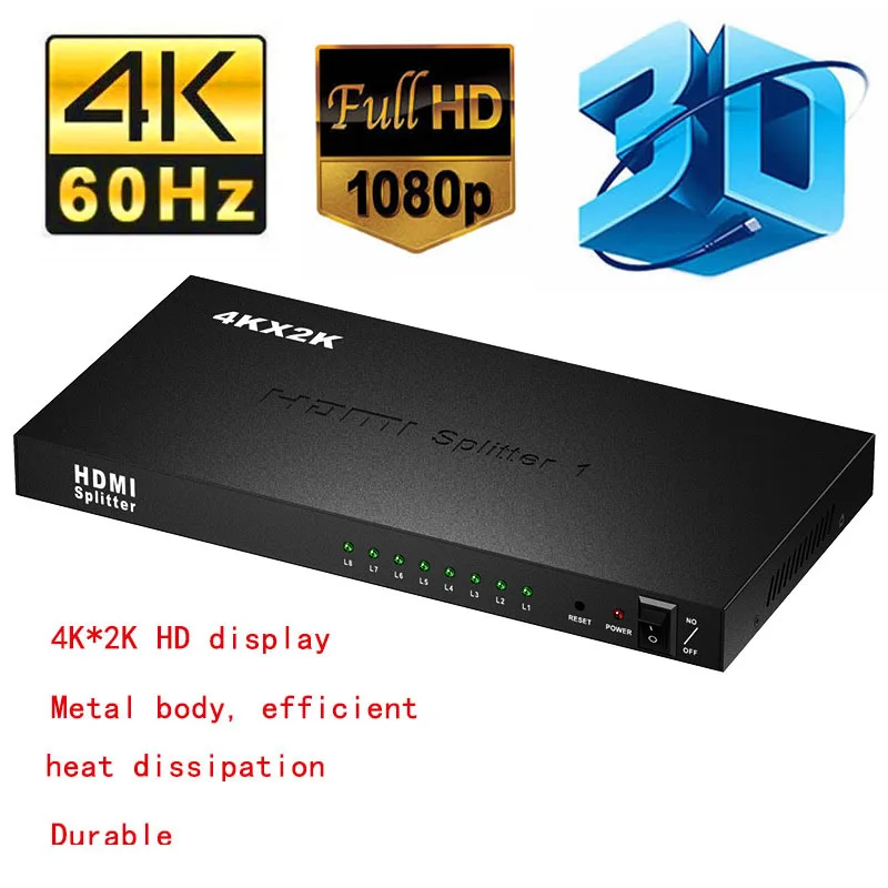 US $34.72 1x8 HDMI Splitter One Input And Eight Output HDMI Splitter Audio Video Splitter Amplifier Supports Full HD 3D 1080P 60HZ