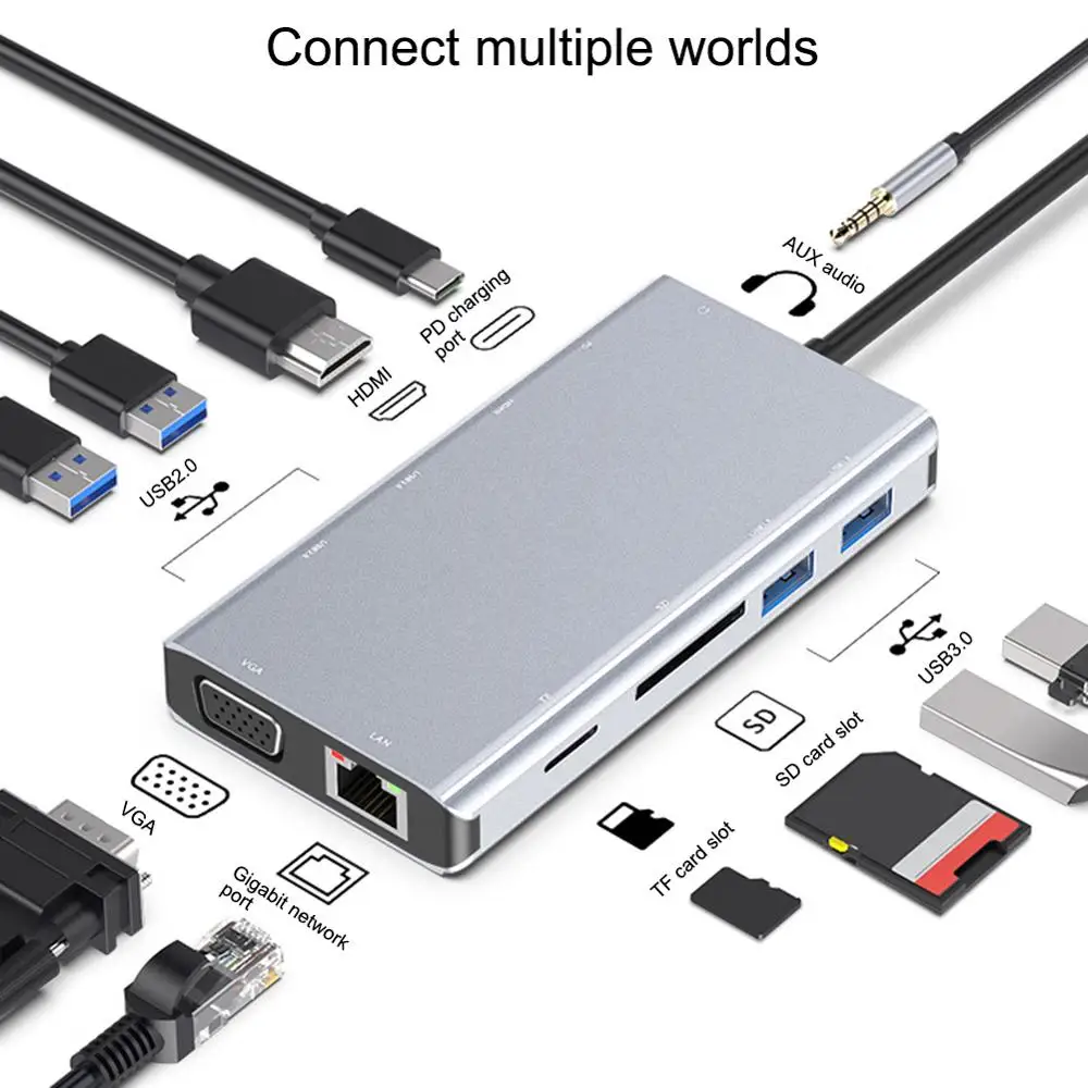 11 в 1 USB C концентратор Тип до 3 0 Thunderbolt HDMI 5 мм аудио RJ45 адаптер для MacBook Pro Samsung Galaxy S9