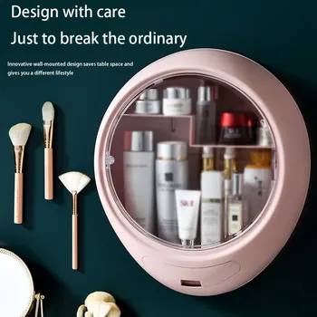 

Wall-Mounted Cosmetic Organizer Dustproof Cosmetics Holder Makeup Storage Box for Bathroom Pink