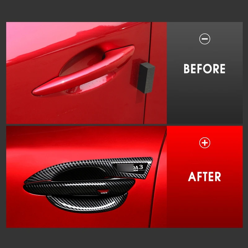 Pcmos, 4 шт./8 шт., углеродный внешний вид, внешняя дверная ручка, дверная чаша, крышка крышки для Mazda 3, наклейки, хромированный стиль, новинка
