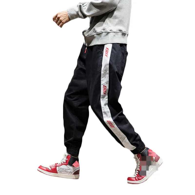 Sweatpants men Oversized Casual Black White Stripe Letters Printed  men loose Cargo Pants Hip Hop Harem Pant Trousers Streetwear