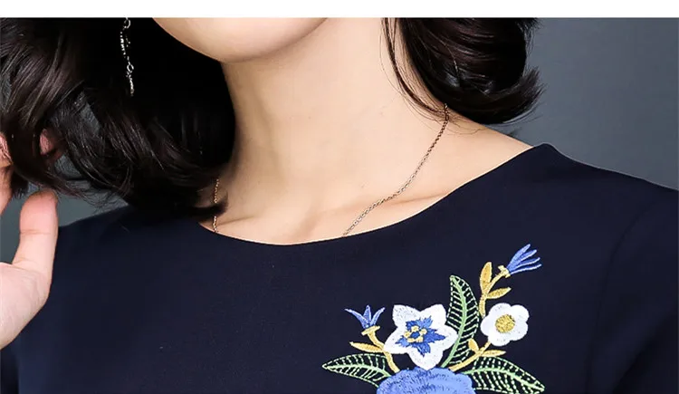 Embroidery Floral Dress Vintage Ropa Mujer Women A-Line Mini Autumn Dress Elegant Long Sleeve Navy High Quality Vestidos