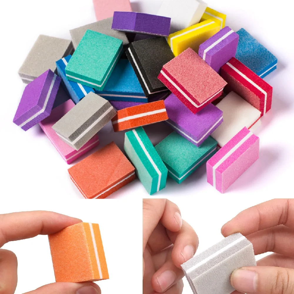 

20pcs Mini Sponge Nail File Blocks Colorful Double-sided Nail Polish Sanding Buffer Strips Nail Polishing Manicure Tools