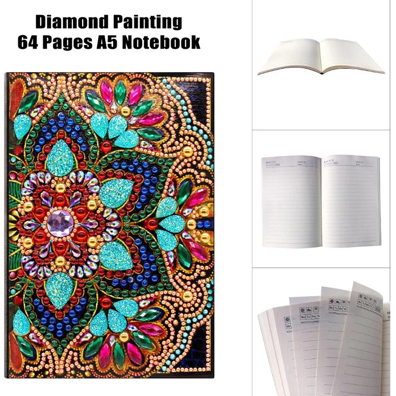 

DIY Mandala Special Shaped Diamond Painting 64 Pages A5 Notebook Diary Book Embroidery Cross Stitch Craft Gift