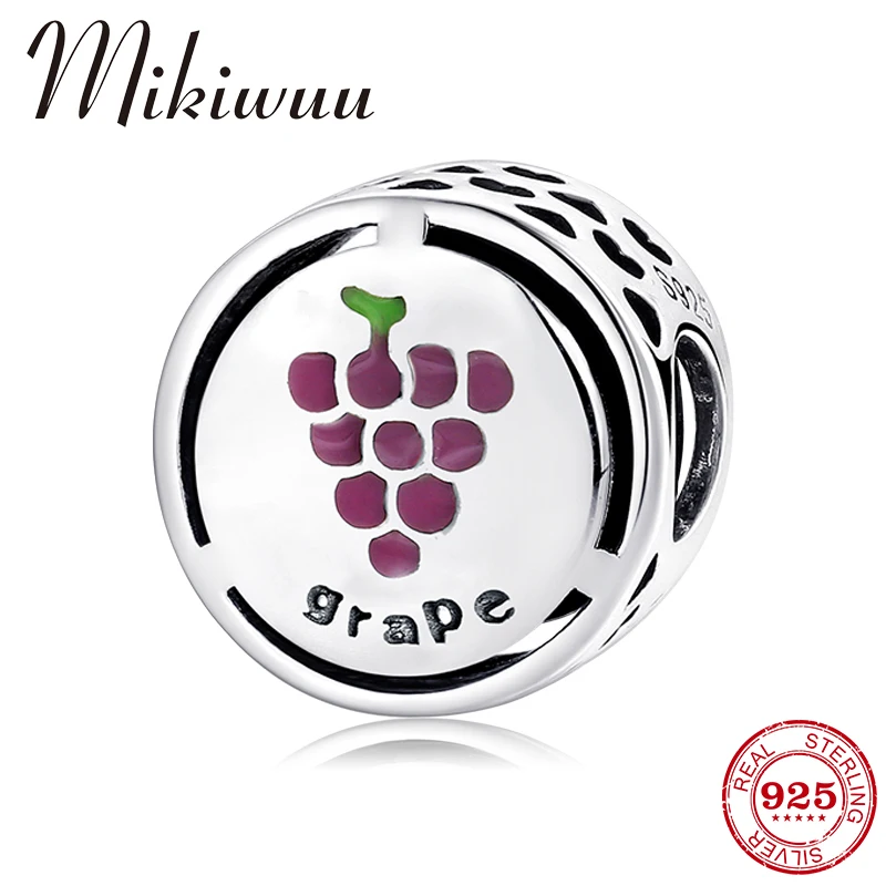 

Authentic 925 Sterling Silver Charms Purple Enamel Fruit Grape Beads Fit Original pandora Bracelet pendant Jewelry making Gifts