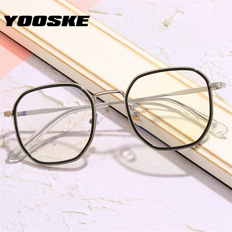 YOOSKE, анти-синий светильник, оправа для очков, для женщин и мужчин, Ретро стиль, для компьютера, оправа для очков, полигон, прозрачные линзы, оптические очки