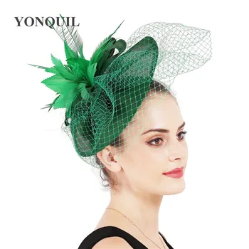 

Imitation sinamay cocktail fascinator mesh hat nice feather flower wedding women headwear for bridal net headdress ladies hats