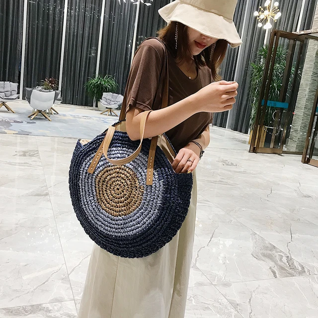 Puedo Women Shell Shape Straw Bag Rattan Woven Beach Handbags Summer Straw  Tote Bag