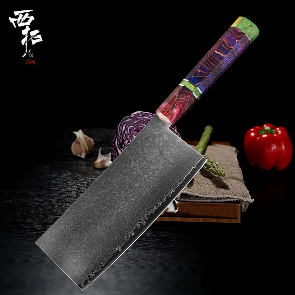 7 Inch Cleaver Knife XITUO поварской нож дамасская сталь китайский Профессиональный кухонный нож Острый кухонный топорик утилита кирицуке стабильная деревянная цветная ручка - Цвет: 7 Inch Cleaver Knife