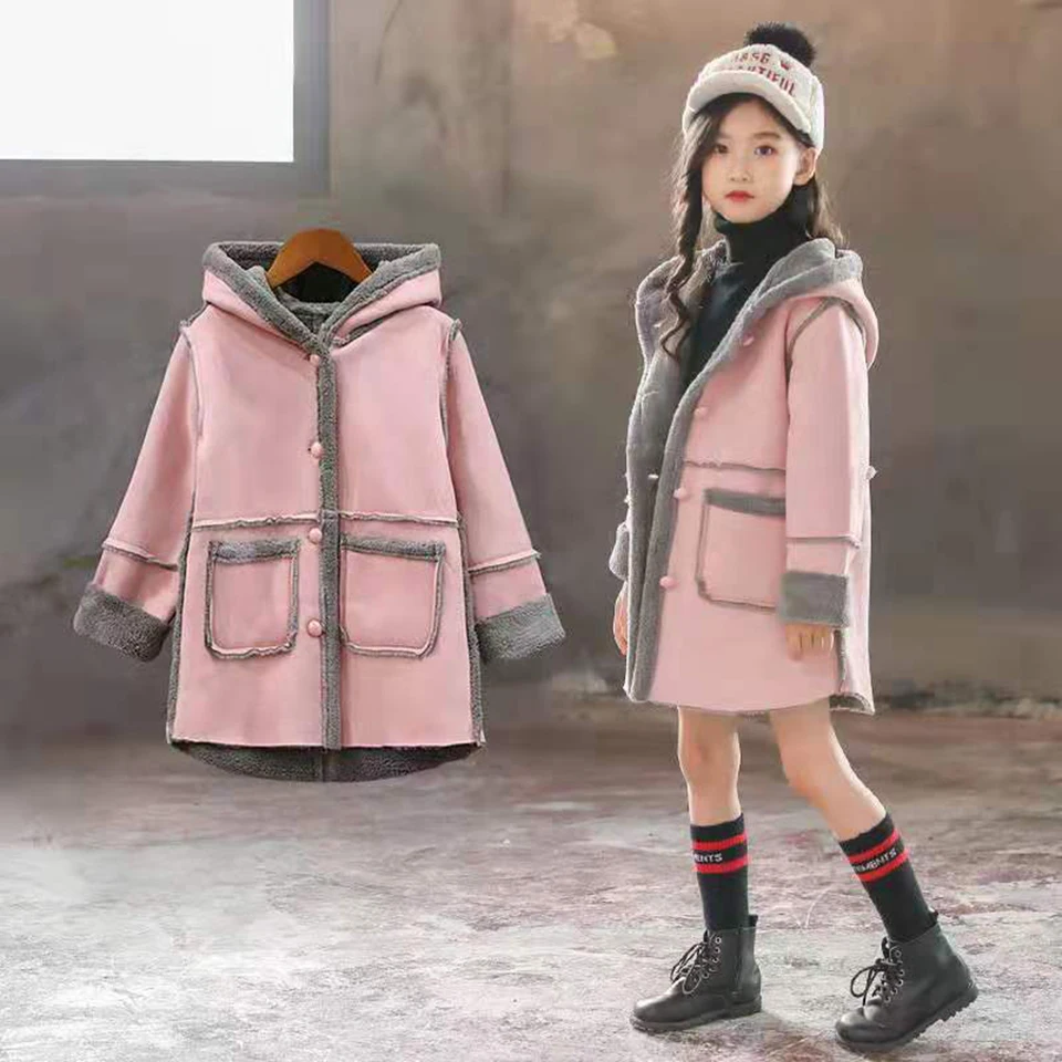 

Casual Baby Girls Winter Hooded Jackets For Girls Trench Coat 2 Colors Kids Outerwear Coat For Girls Jackets Children Clothes