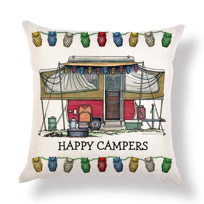 Happy Campers Camping Caravane E Housse De Coussin Beige Cadeau Camping Housse De Coussin