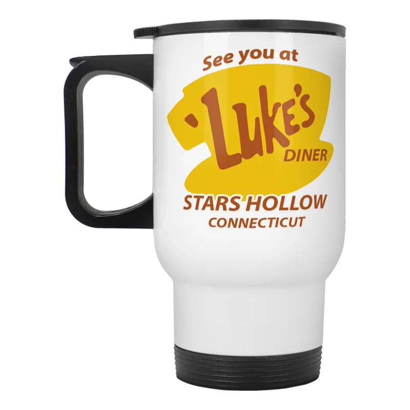 

See You At Luke's Diner Stars Hollow stainless steel travel car mug with friction lid swivel spout and handle 15oz