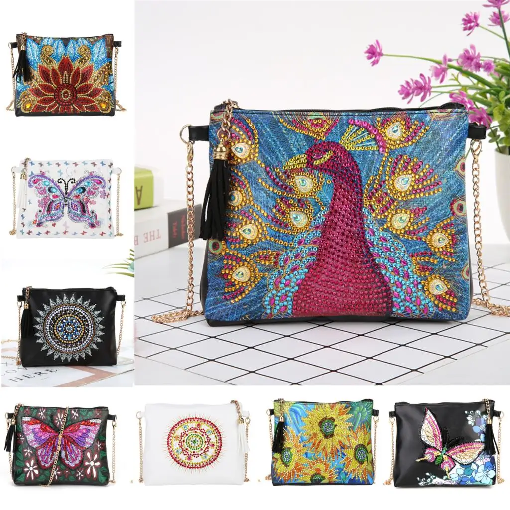 5D DIY Diamond Color Butterfly leather stripe chain bag diamond embroidery zero wallet women