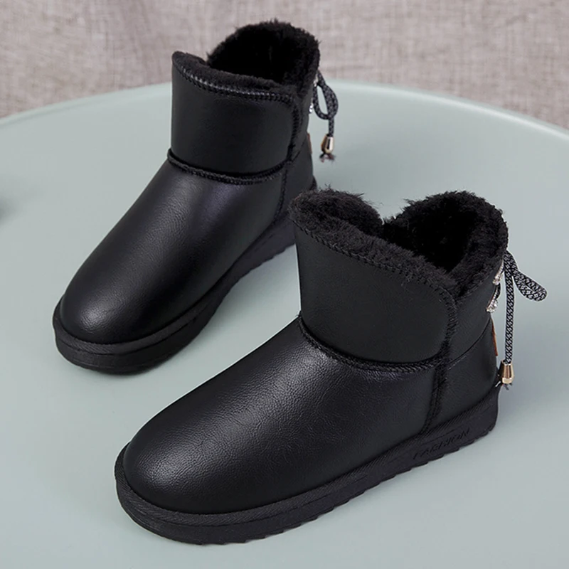 Lucyever Плюшевые зимние теплые ботинки для снежной погоды Для женщин модная кружевная искусственная водонепроницаемая обувь, сапоги выше колен Слип-он на платформе Повседневное пинетки Mujer - Цвет: Черный