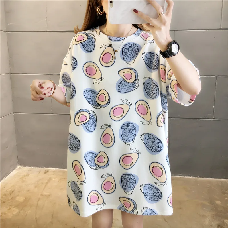 GCAROL 2020 Spring Summer Women Cartoon T-shirt Oversized Graphic Stripes Graffiti Long Tees Multi-design harajuku Tops