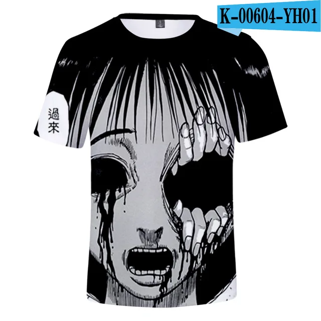 Футболка с 3D рисунком японского знаменитого комикса ужасов Junji ito Детская летняя футболка с короткими рукавами и круглым вырезом в стиле аниме в стиле Харадзюку с принтом ужасов