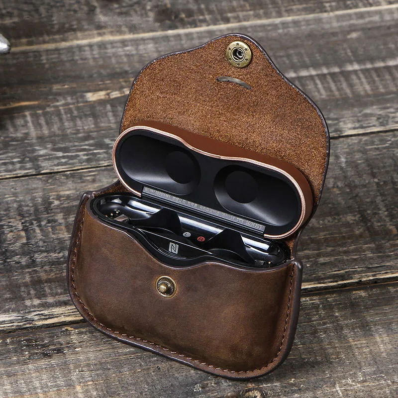 Funshion Lab leather wireless earphone protective cover case For sony wf 1000xm3 case with keychain Headphone cover