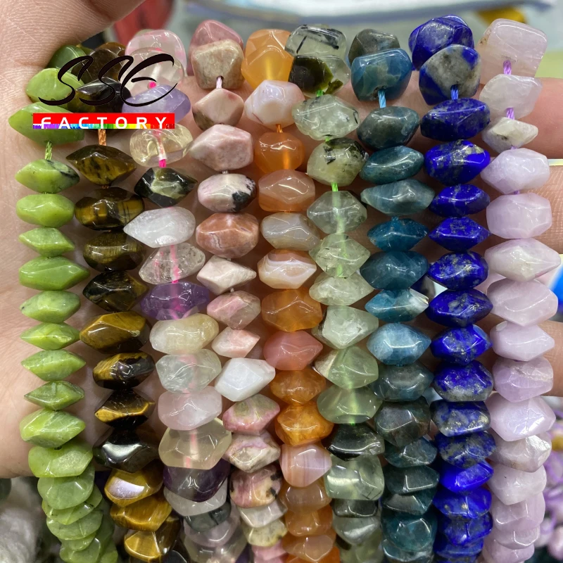 Natural Canada Jades Quartz Apatite Rutilate Rhodonite Stone Beads Faceted Loose Beads for Jewelry Making DIY Bracelet 6x11mm