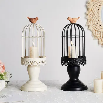 

Nordic Style Light Luxury Candle Holder Small Metal Bird Cage Candelabra Hollow Holder Garden Candle Bougeoir Home Decor EB50ZT