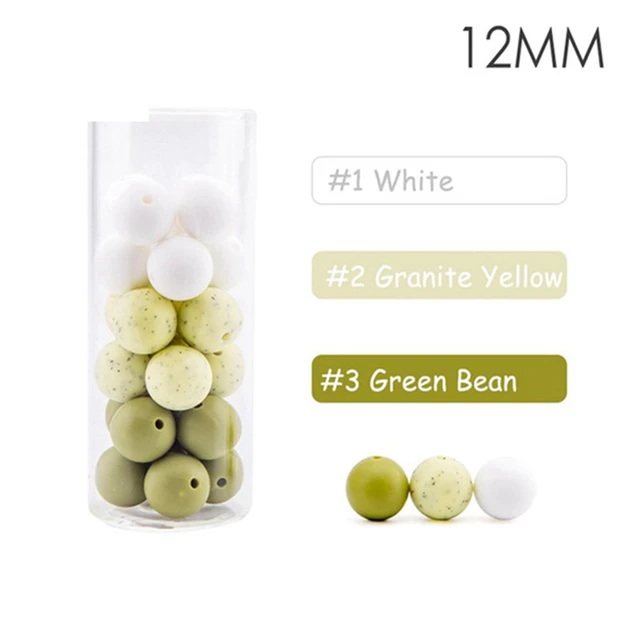 60pcs 12mm Baby Teether Silicone Beads Diy Pacifier Chain Bracelet Bpa Free Chewable Round Silicone Bead Accessories For Newborn Green sesame set
