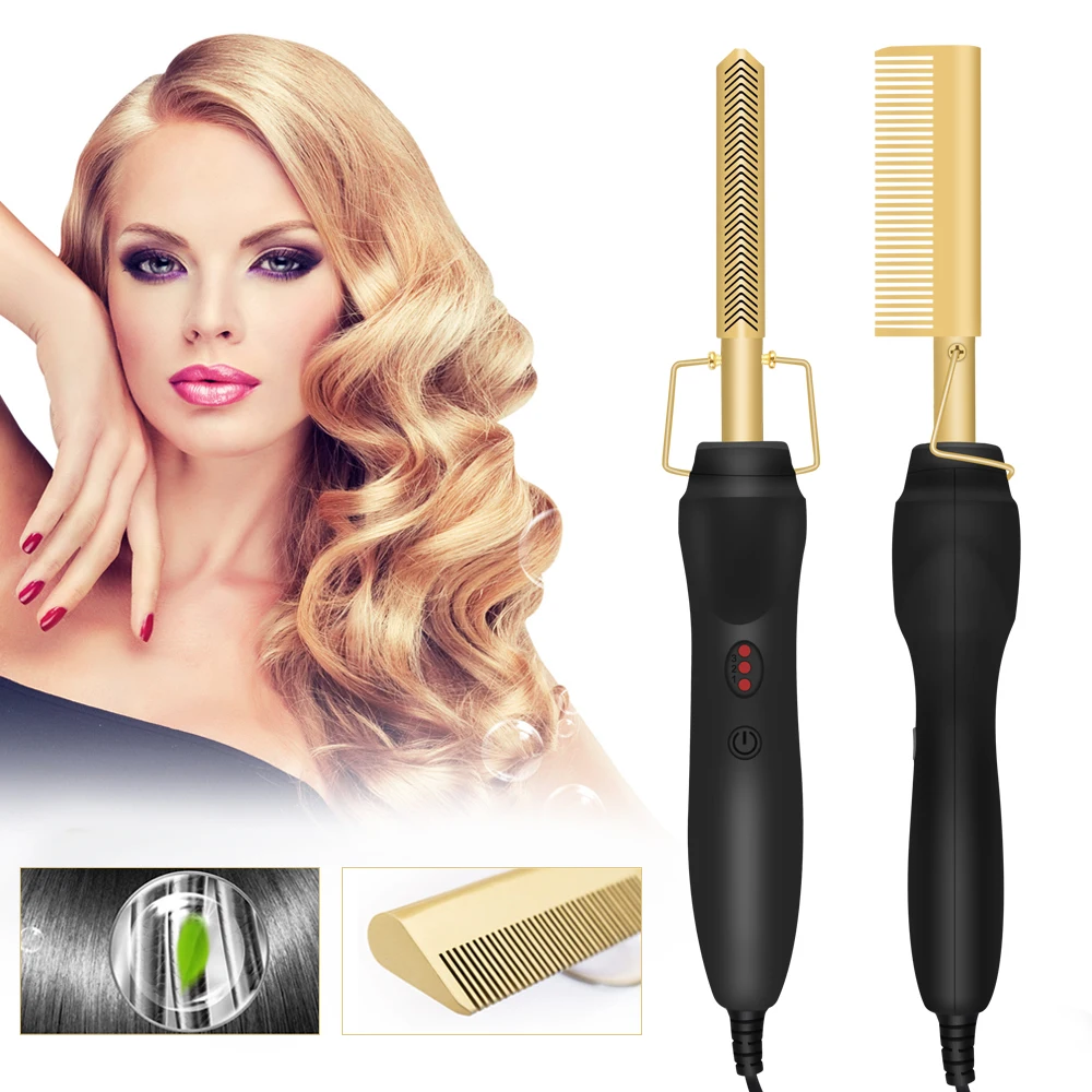 

Hot Comb 2In1 Hair Straightener Hair Curler Iron Electric Straightener Comb Environmentally Friendly Titanium Alloy Hair Curler