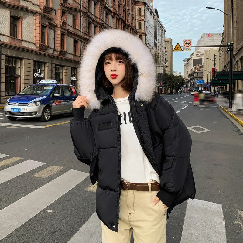 #*Cheap Winter Fur Women Collar Down Jackets Coat Thicken Warm Female Parkas Korean BF Hooded Cotton Padded Jacket Coat for Student