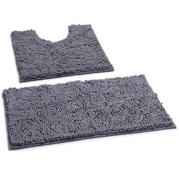 

Bathroom Carpet Non-Slip Extra Thick Chenille Deluxe Bathroom Mat Contour Set, Soft Plush Shower Carpet Set Curved Set, Dark Gra