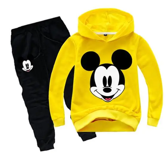 yellow Спортивные костюмы с Микки Маусом, костюм для мальчиков, детская одежда для девочек на весну-лето, детская одежда, толстовки+ штаны - Цвет: yellow
