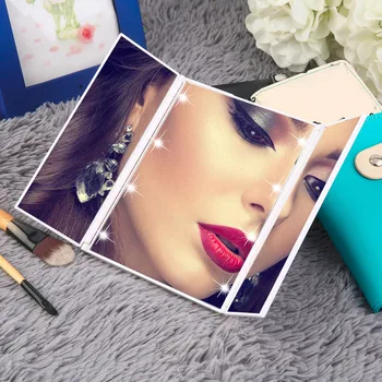 

Makeup Mirror Cosmetic Beauty Vanity Mirror 8 LED Lights Lamps Illuminated Folding Compact Pocket Mirror Make up Tools#0903