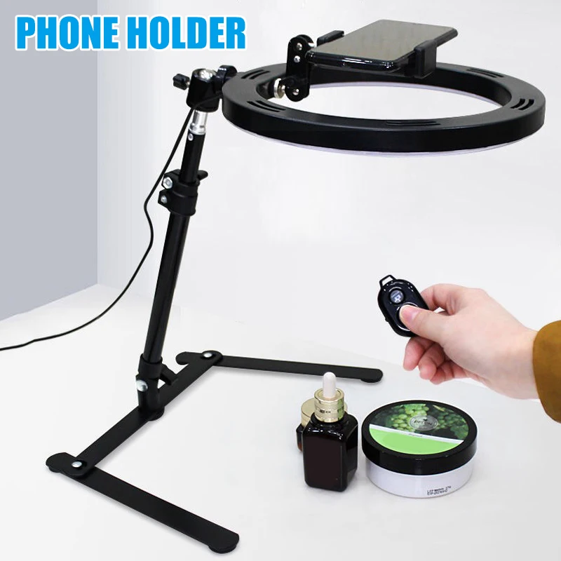 

Cell Phone Holder Smartphone Bracket Mount with Fill Light for Online Class Live Vlog Recorder Tool VH99