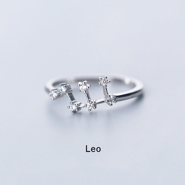 Elegant Zodiac Sign Finger Rings for Women Silver Color Adjustable CZ Zircon Ring 12 Constellation Jewelry Birthday Gift