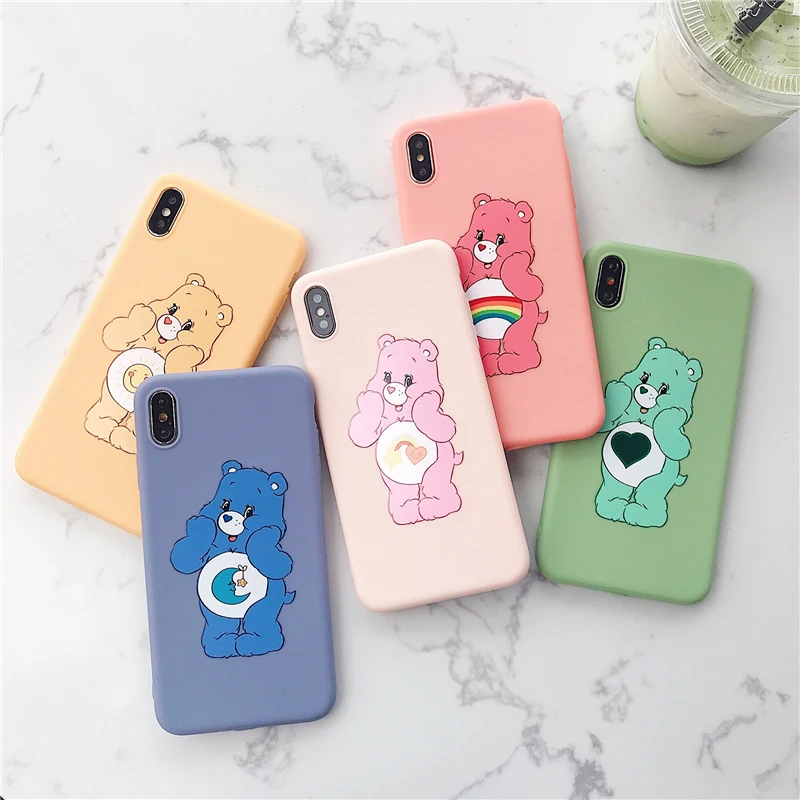 

Hot Care bears cartoon silicone soft case for iphone x xs max xr 6 7 6s 8 plus INS Korea cute rainbow bear phone cover coque